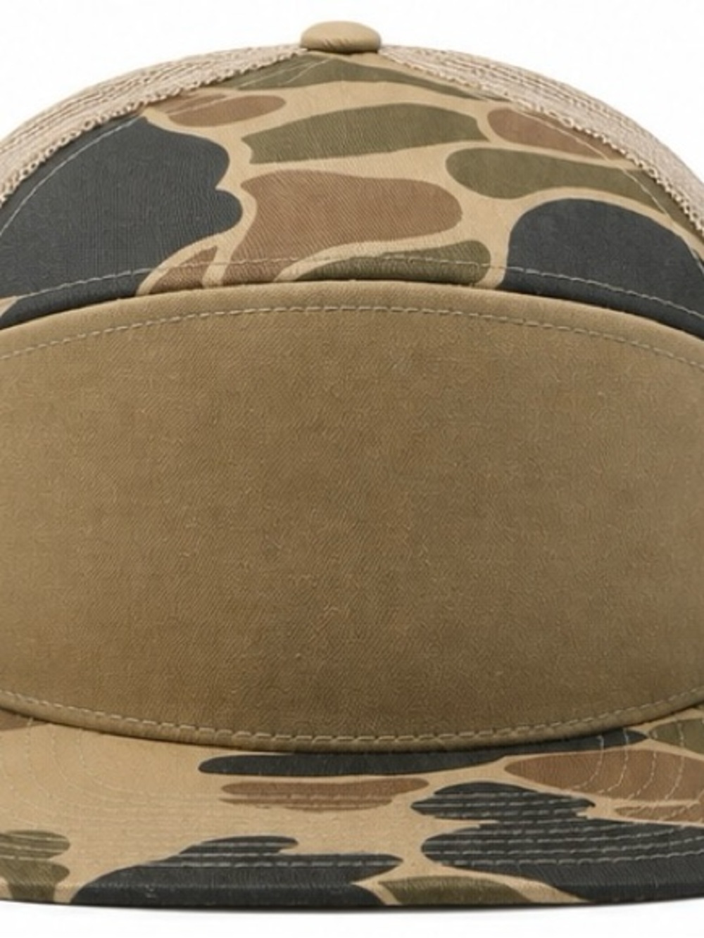 Khaki Camo Trucker Snapback Hat Flat Bill Mesh Back Blank High Profile Cap - Picture 2 of 4